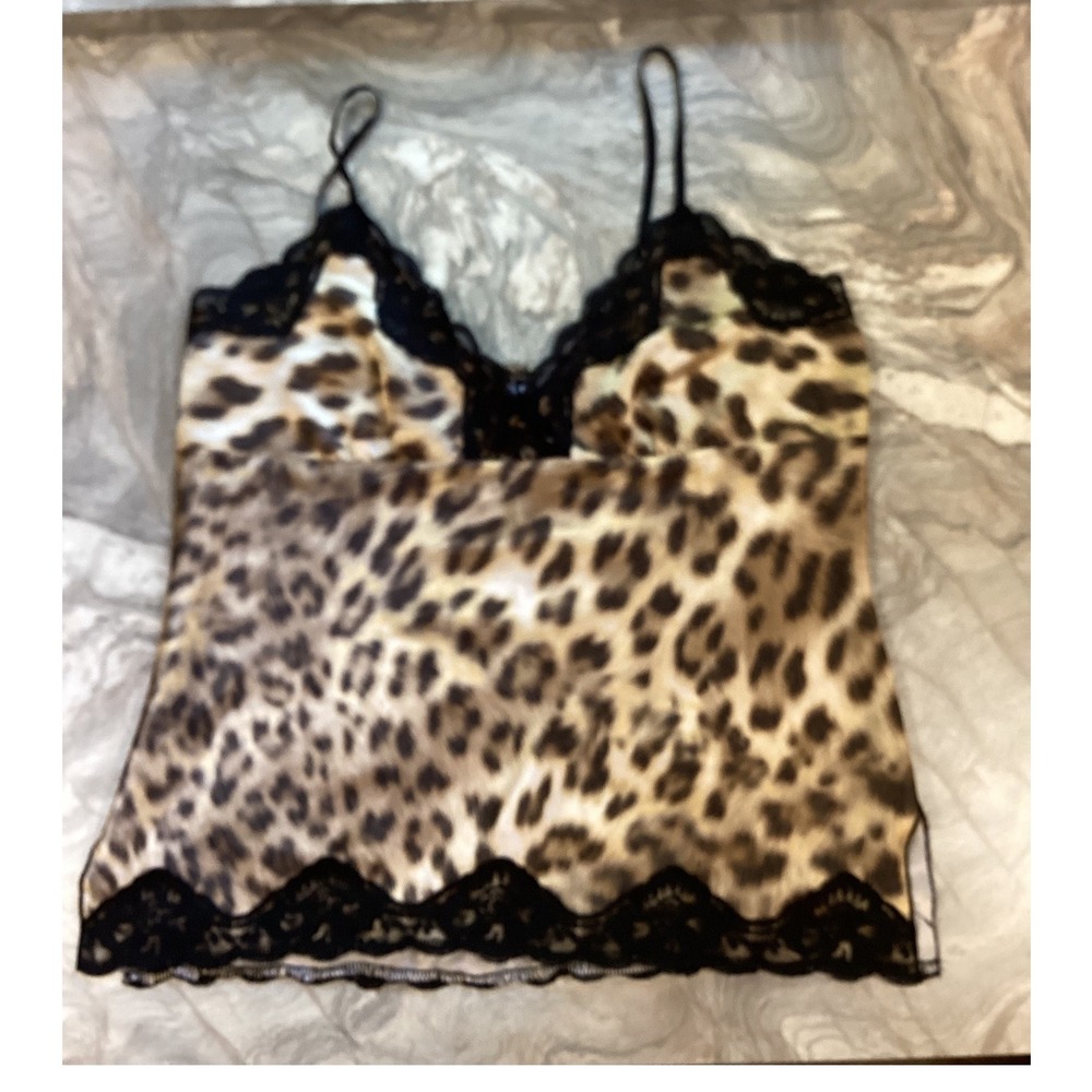 Windsor Leopard Print Lace Trim Camisole Top Brown Black Animal Print V-Neck